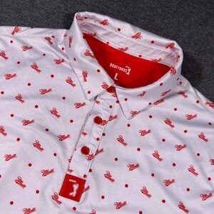 Bogey Bros Golf Polo Shirt Mens Large White Red Mulli Polka Dot Performance